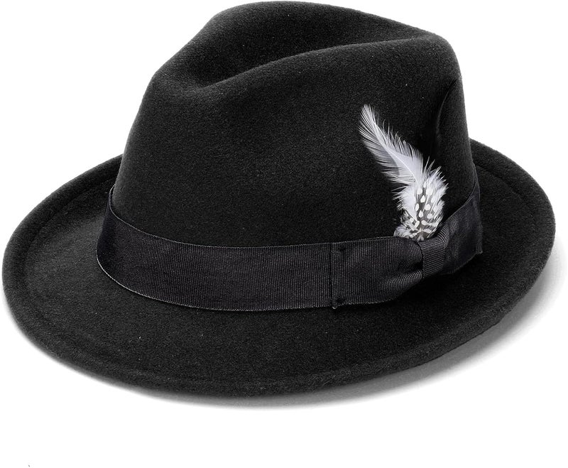 Ultrafun Fedora Hats for Men Women Classic Short Brim Felt Manhatta Fedora Hat with Feathers Band - Image 1